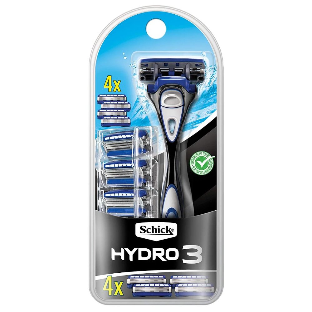 Schick Hydro 3 Razor for Men with 4 Razor Blades
